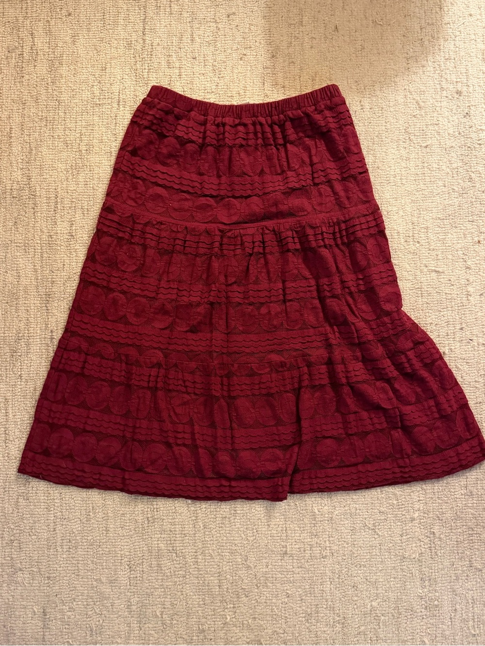 Size Medium Sundance Cotton Blend Burgandy Red Lace Midi Skirt
